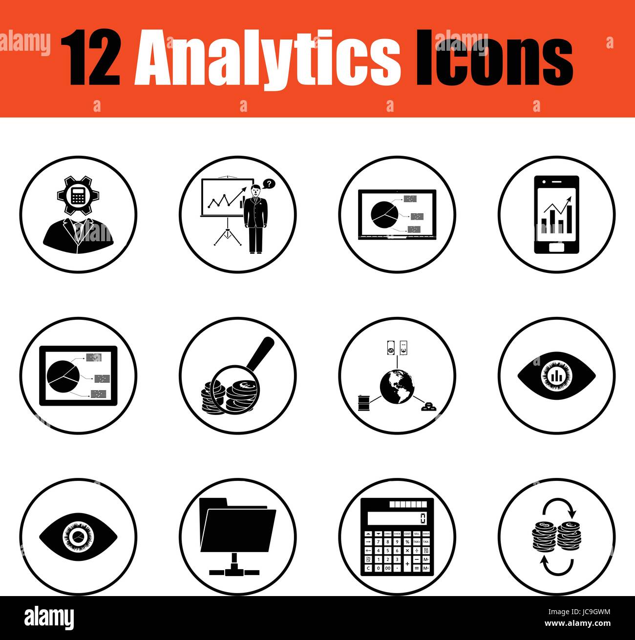 Analytics icon set. Thin circle design. Vector illustration Stock ...