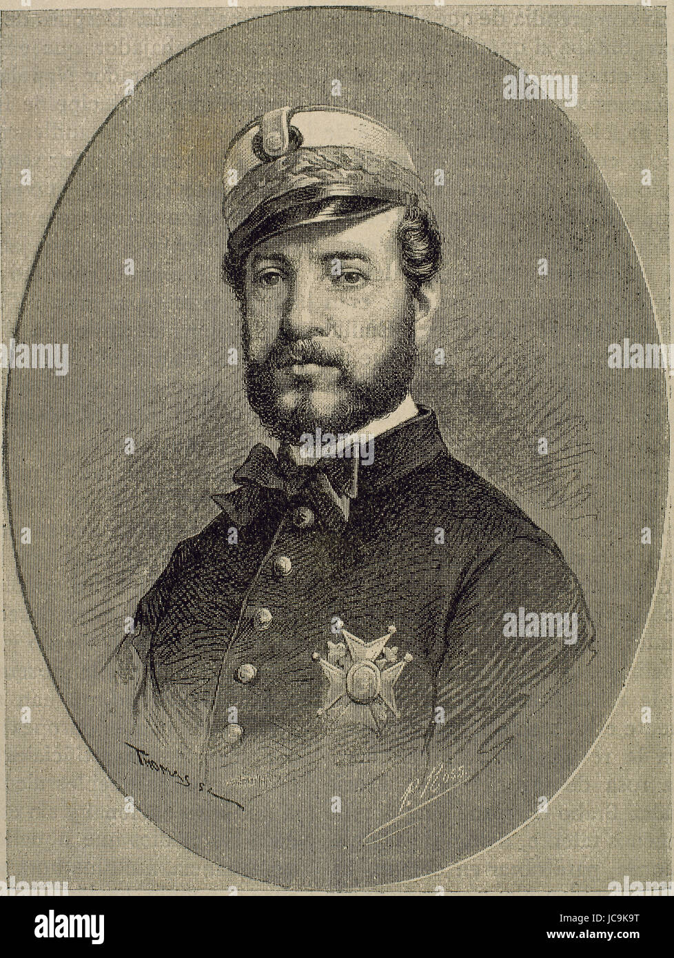Juan Prim (1814-1870). Spanish  politician and military. Portrait. Engraving by P. Roos, 1883. Stock Photo