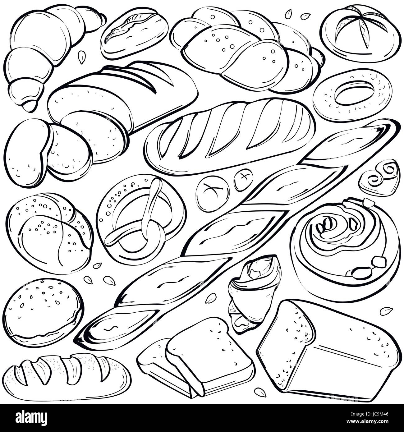 Set of fresh and organic bakery products drawn on white background Stock Vector Image & Art Alamy