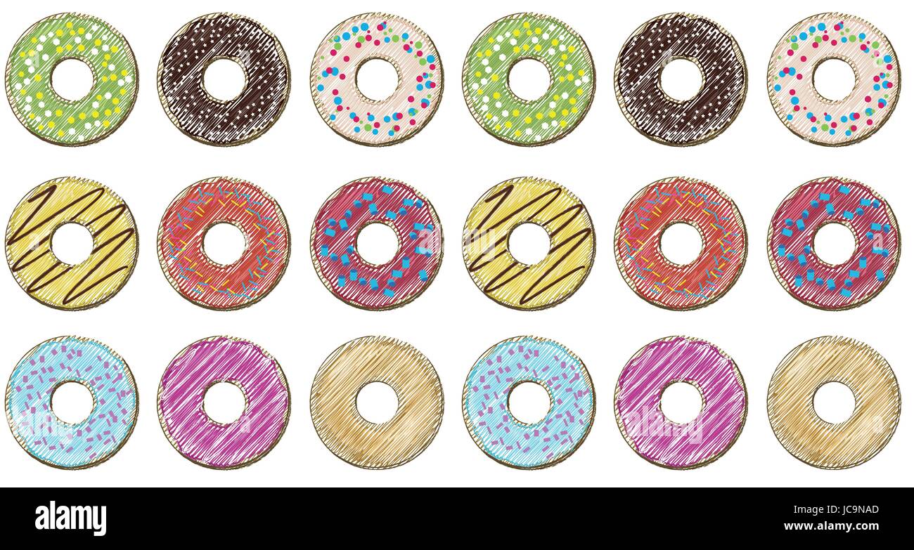 Donut doughnuts different setting set collection taste color glazed donut sweet pastry seamless