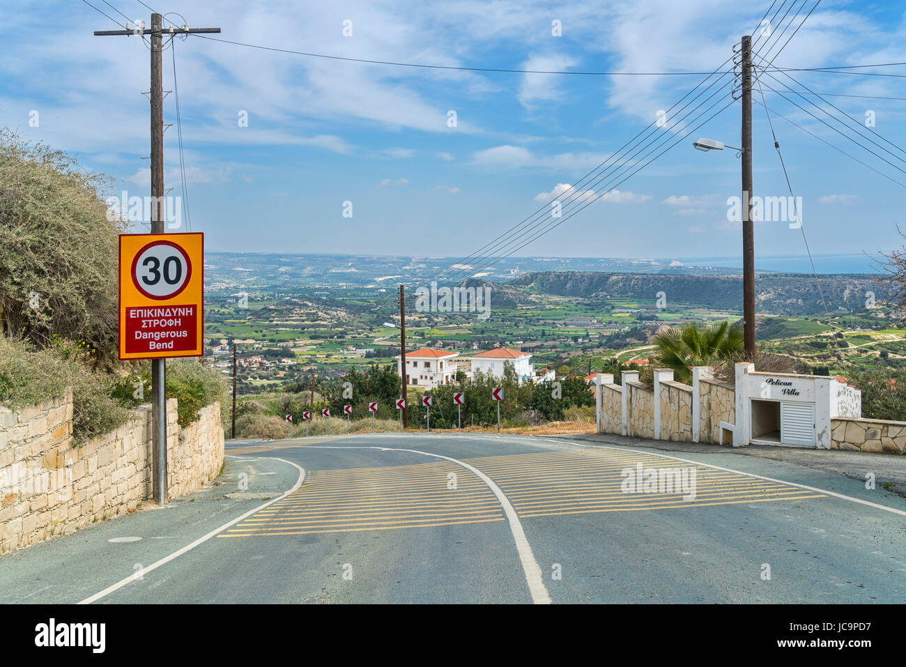 steep roads,  Streets in  Pissouri hilltop village, Cyprus Stock Photo
