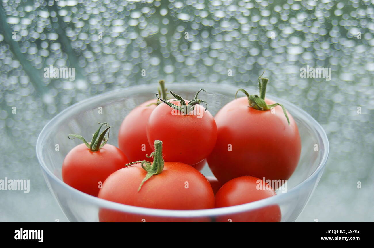 tomatoes in glass bowl Stock Photo