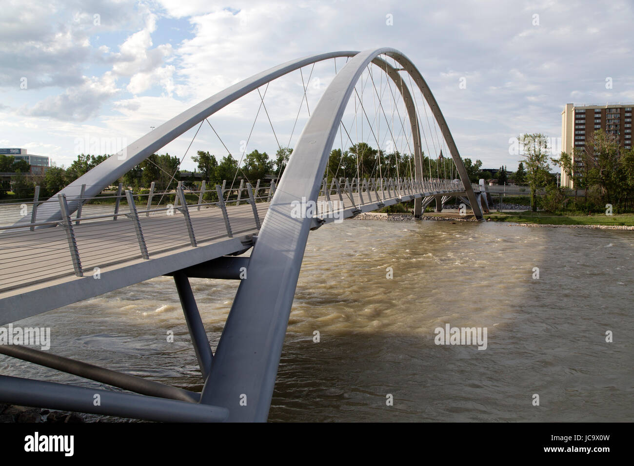 Arched bridge over the Bow River in Calgary, Canada.The bridge is for
