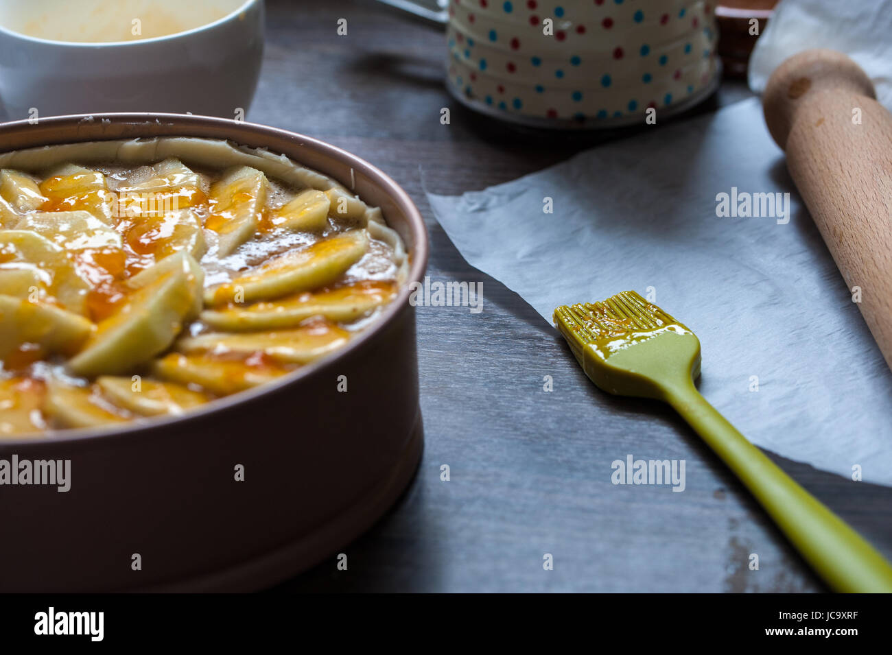Kitchen scenery: apple tart preparation Stock Photo