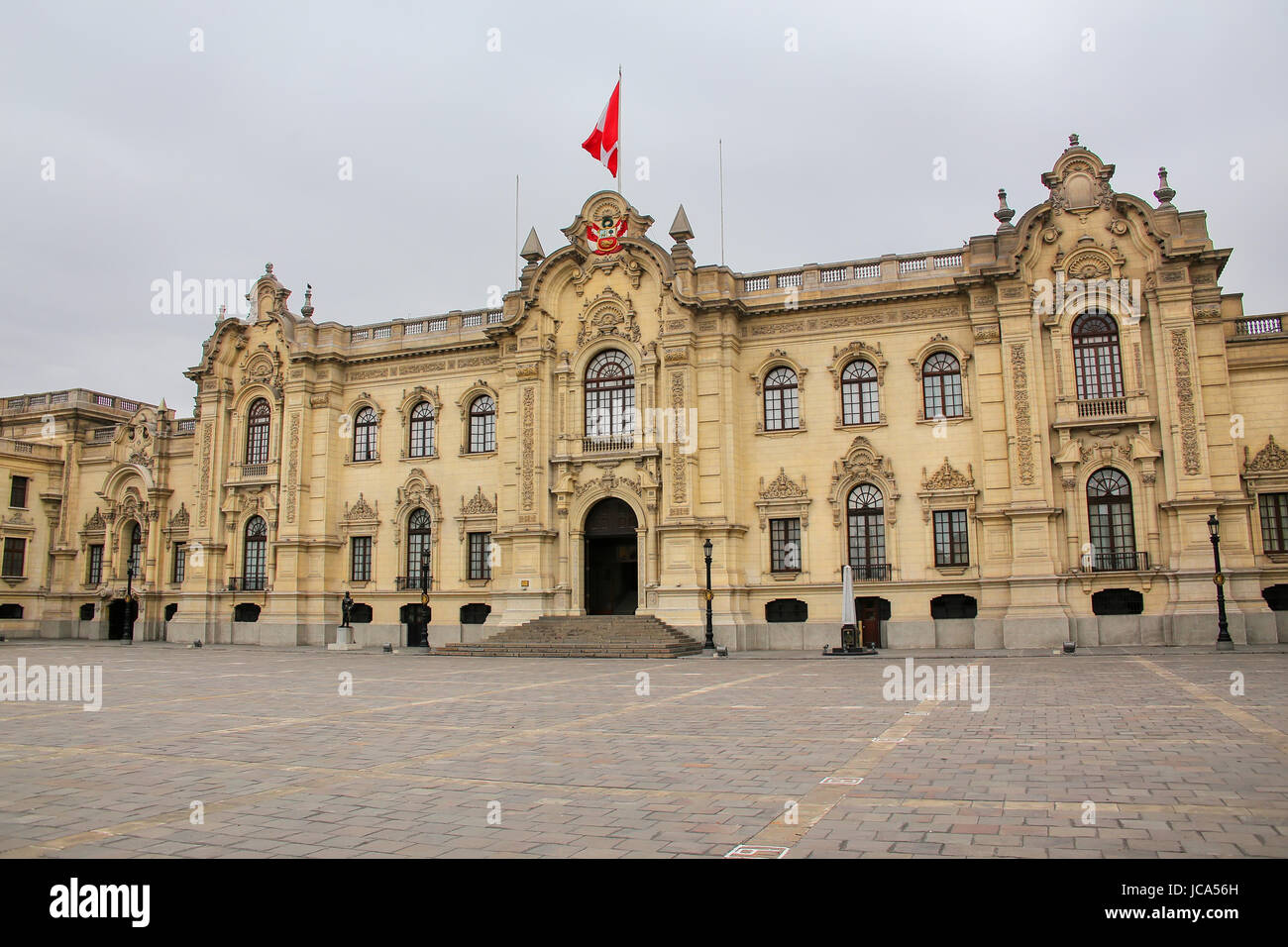 Government Palace on a cloudy day in Lima, Peru Stock Photo
