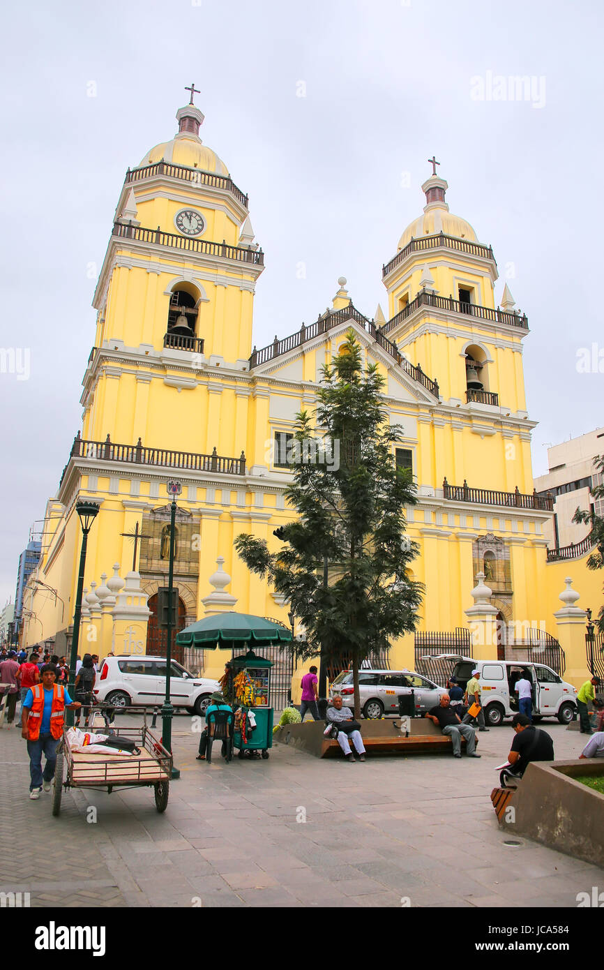 Saint Peter Church in Lima, Peru. This church is part of the Historic Centre of Lima, which was added to the UNESCO World Heritage List in 1991. Stock Photo