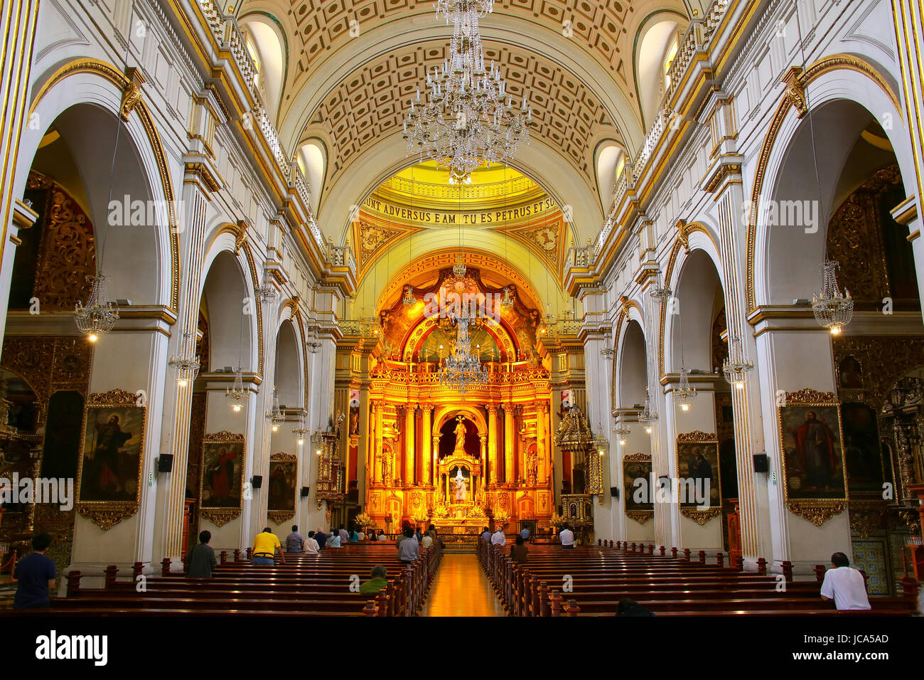 Interior of Saint Peter Church in Lima, Peru. This church is part of the Historic Centre of Lima, which was added to the UNESCO World Heritage List in Stock Photo