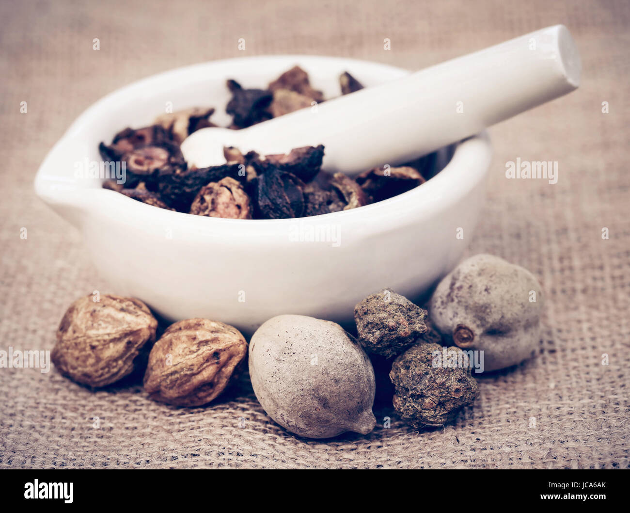 Triphala, a combination of ayurvedic fruits, of Indian subcontinent Stock Photo