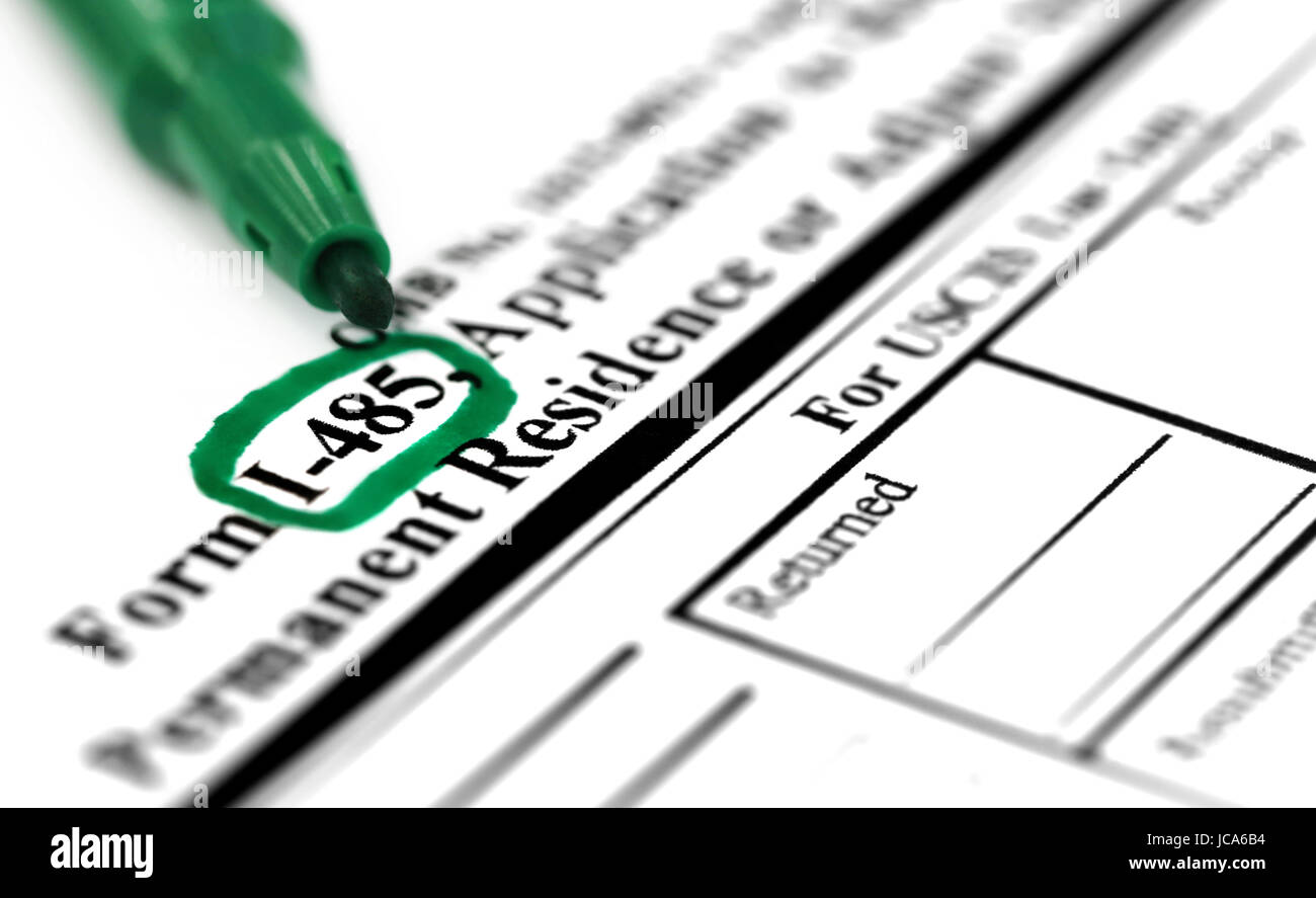 I 485 application application form with green sign pen Stock Photo