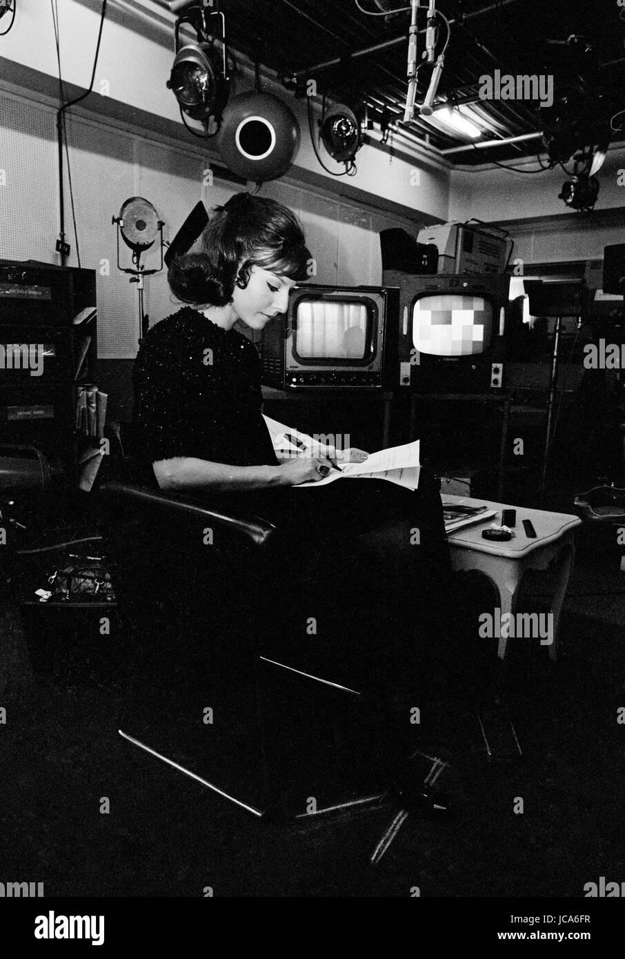 French continuity announcer Denise Fabre (she worked at the time on the