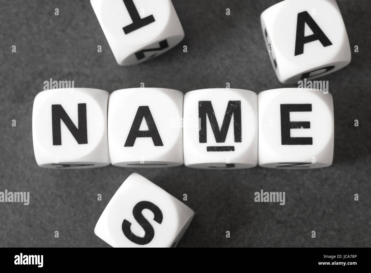 word name on white toy cubes Stock Photo Alamy