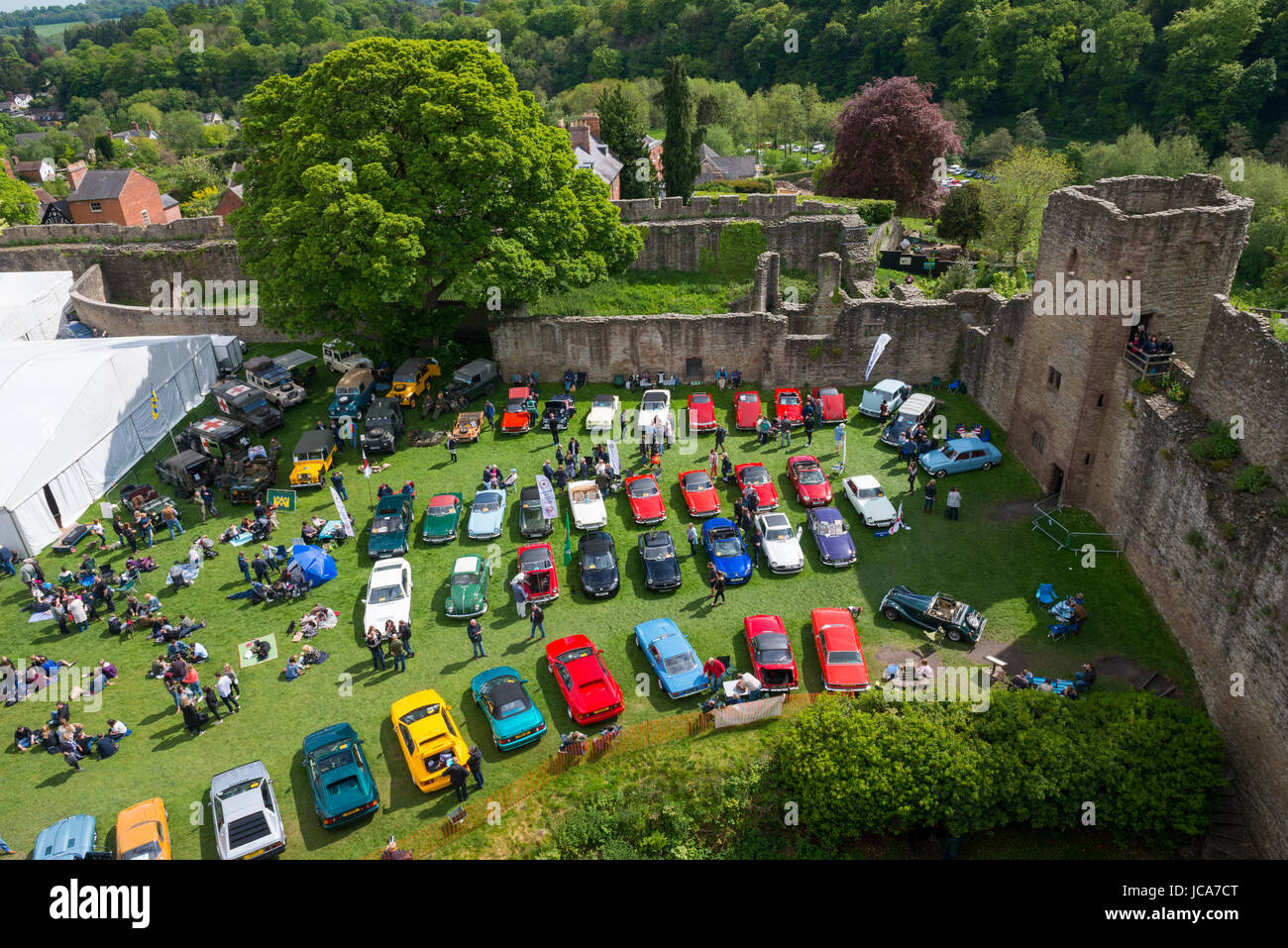 Classic cars on display in the castle grounds at the 2017 Ludlow Spring