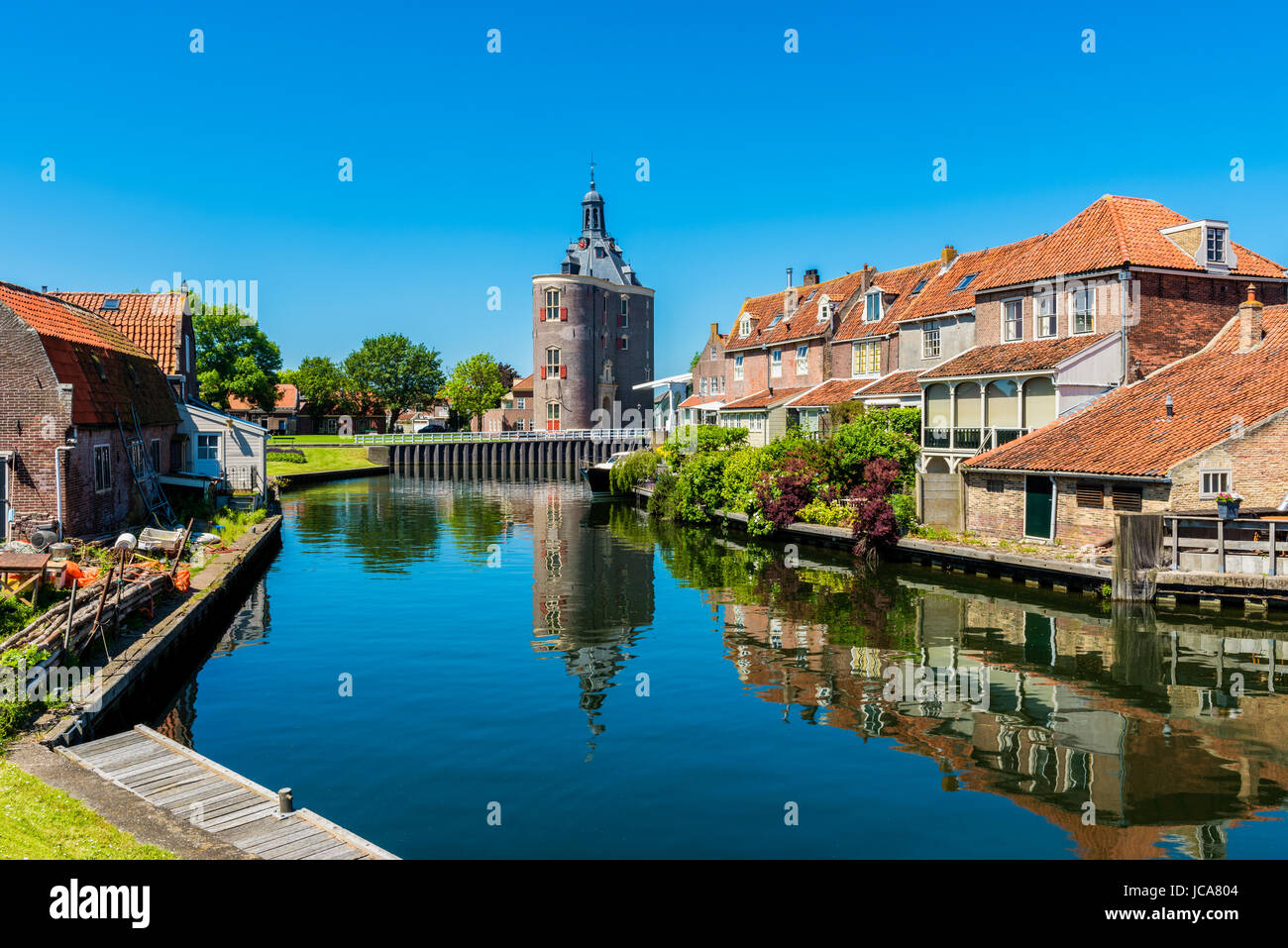 Houses along canal in Enkhuizen Netherlands Stock Photo