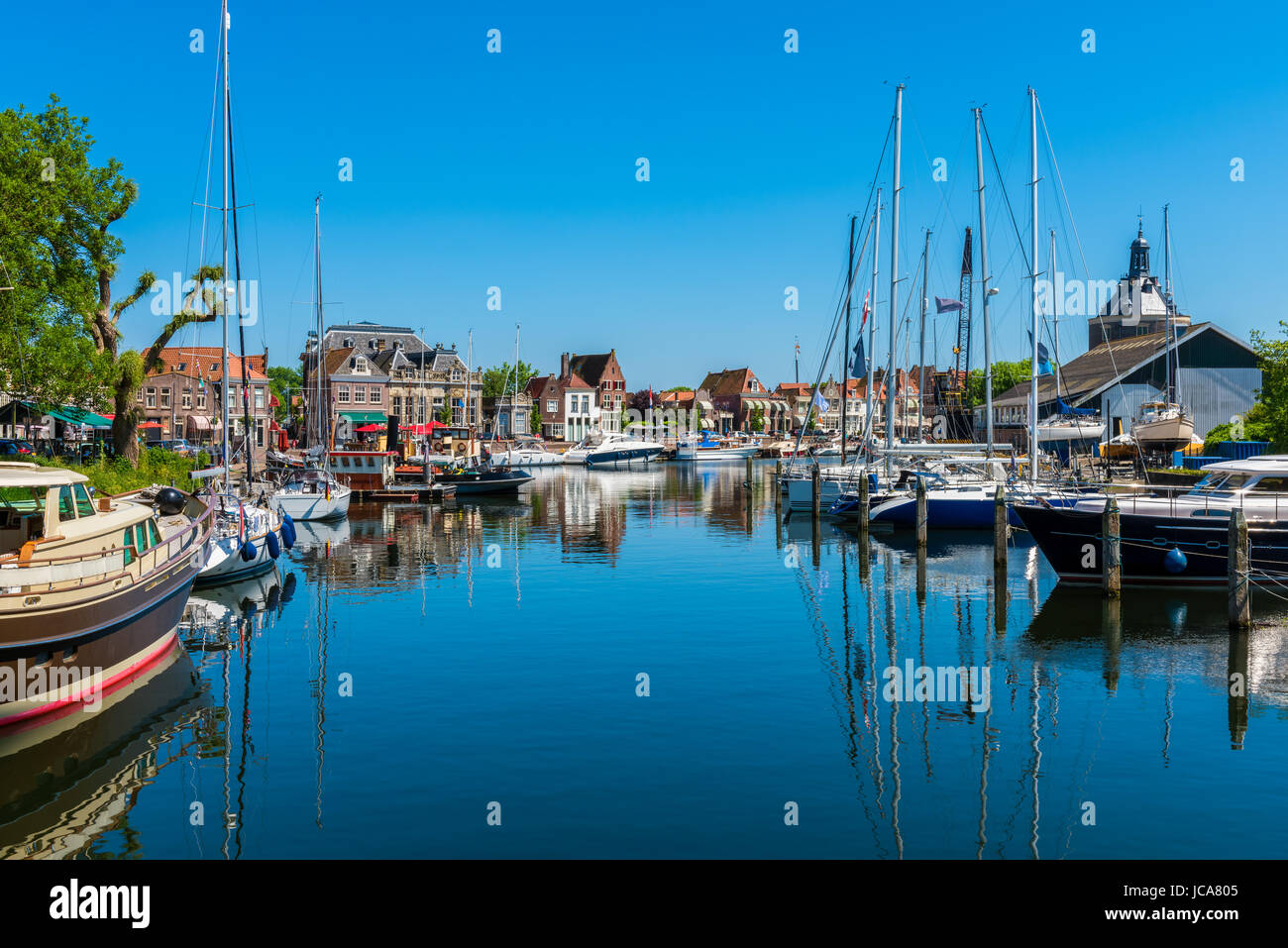 Marina in Canal in City Center of Enkhuizen Netherlands Stock Photo