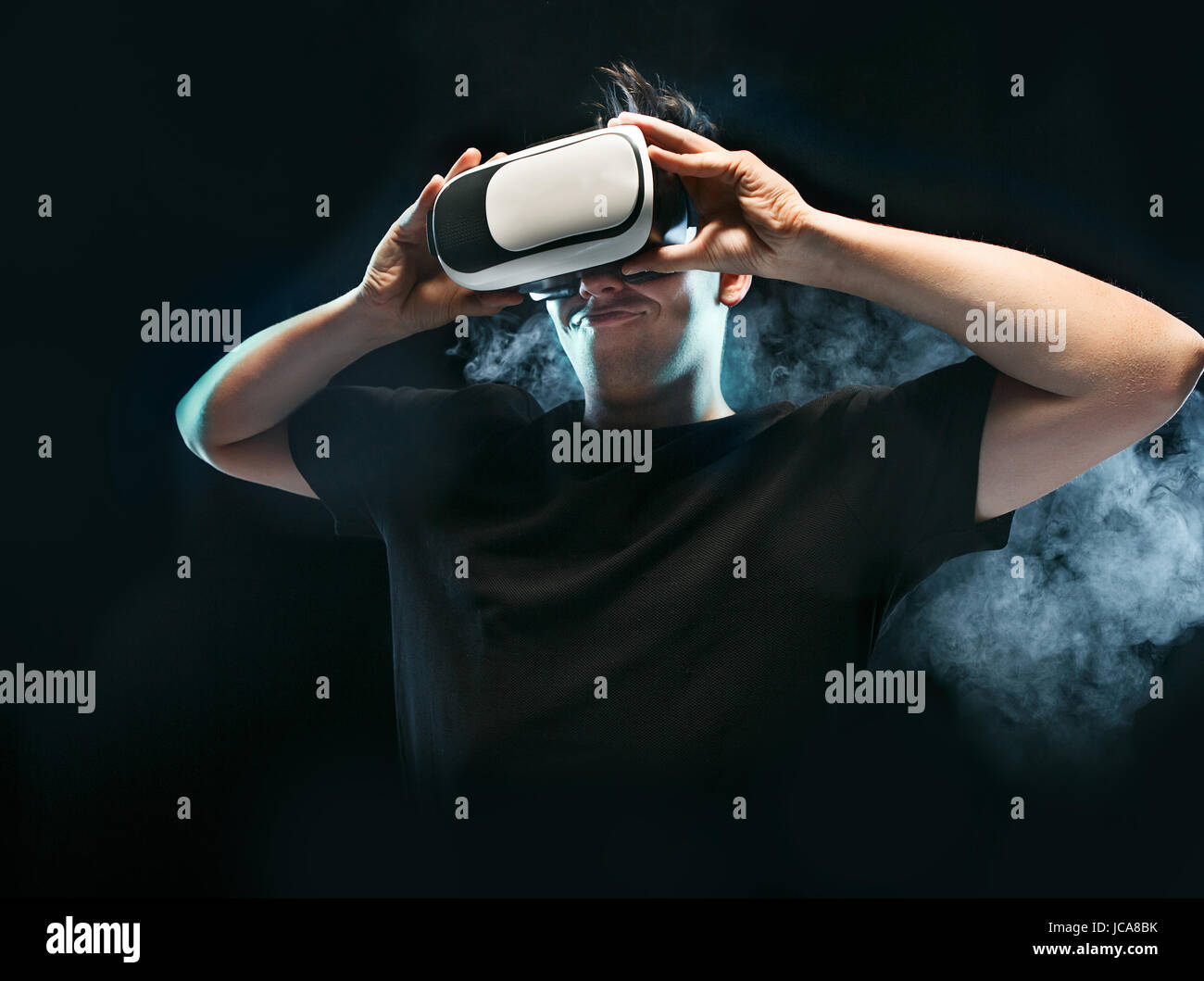 The man with glasses of virtual reality. Future technology concept ...