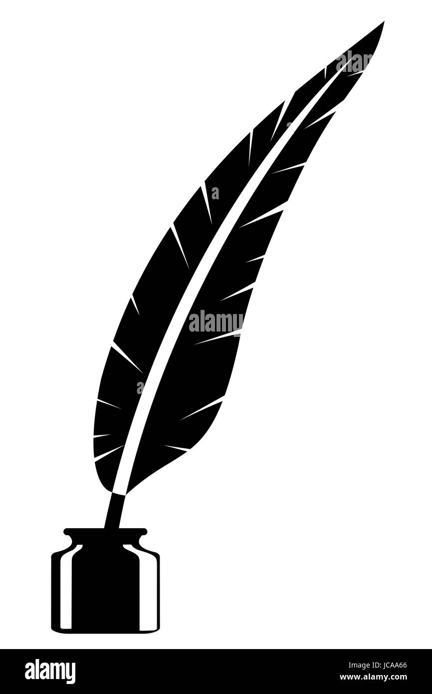 feather and inkwell old retro vintage icon stock vector illustration isolated on white background Stock Vector