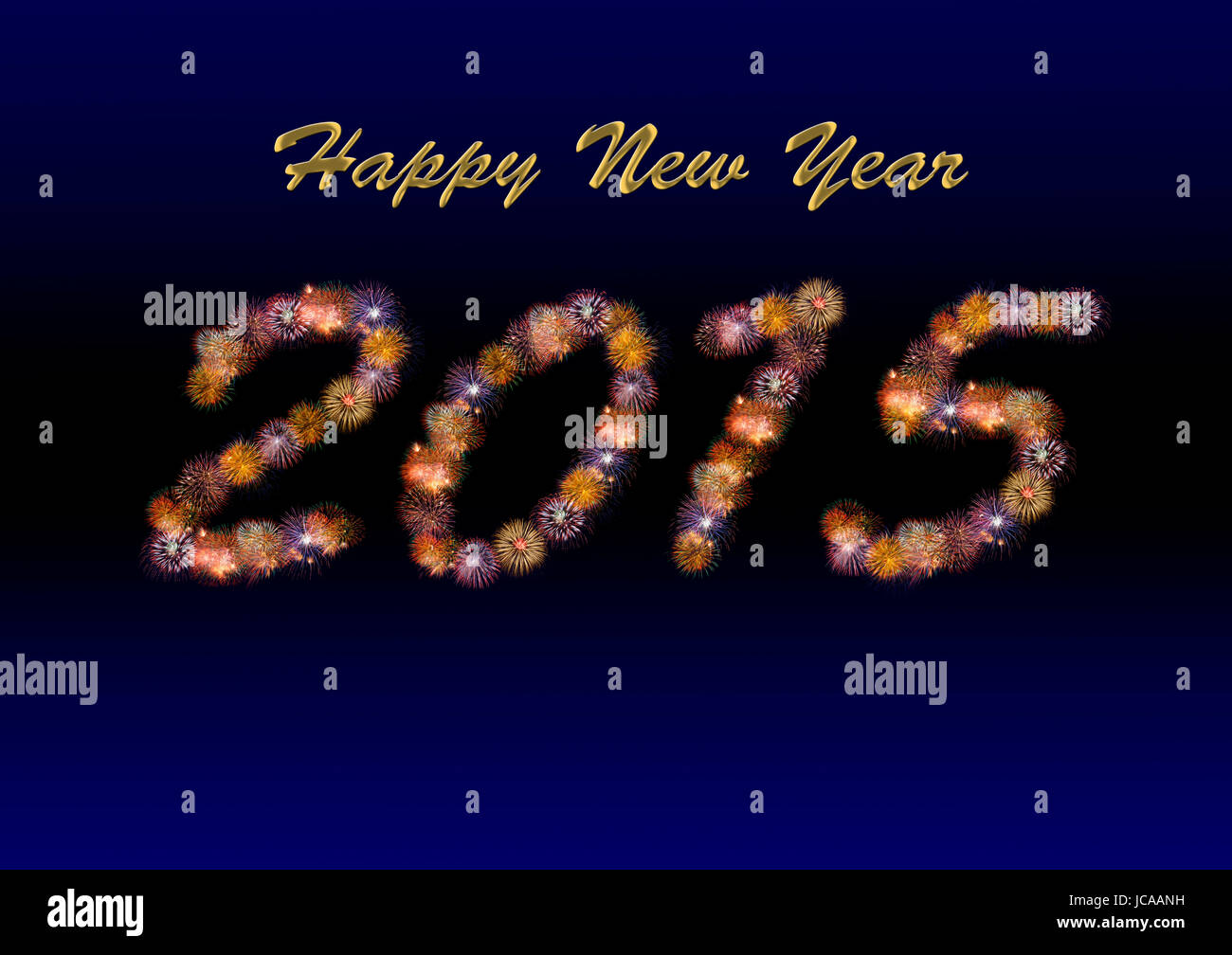 Sylvester und Neujahr mit viel Feuerwerk und Jahreszahl 2015 Stock Photo