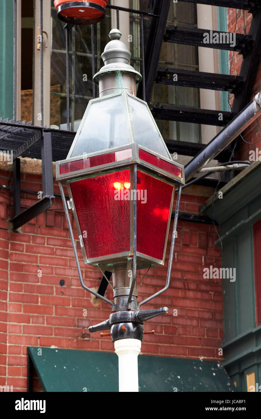 red fire alarm point gas street lamp lighting Boston USA Stock Photo