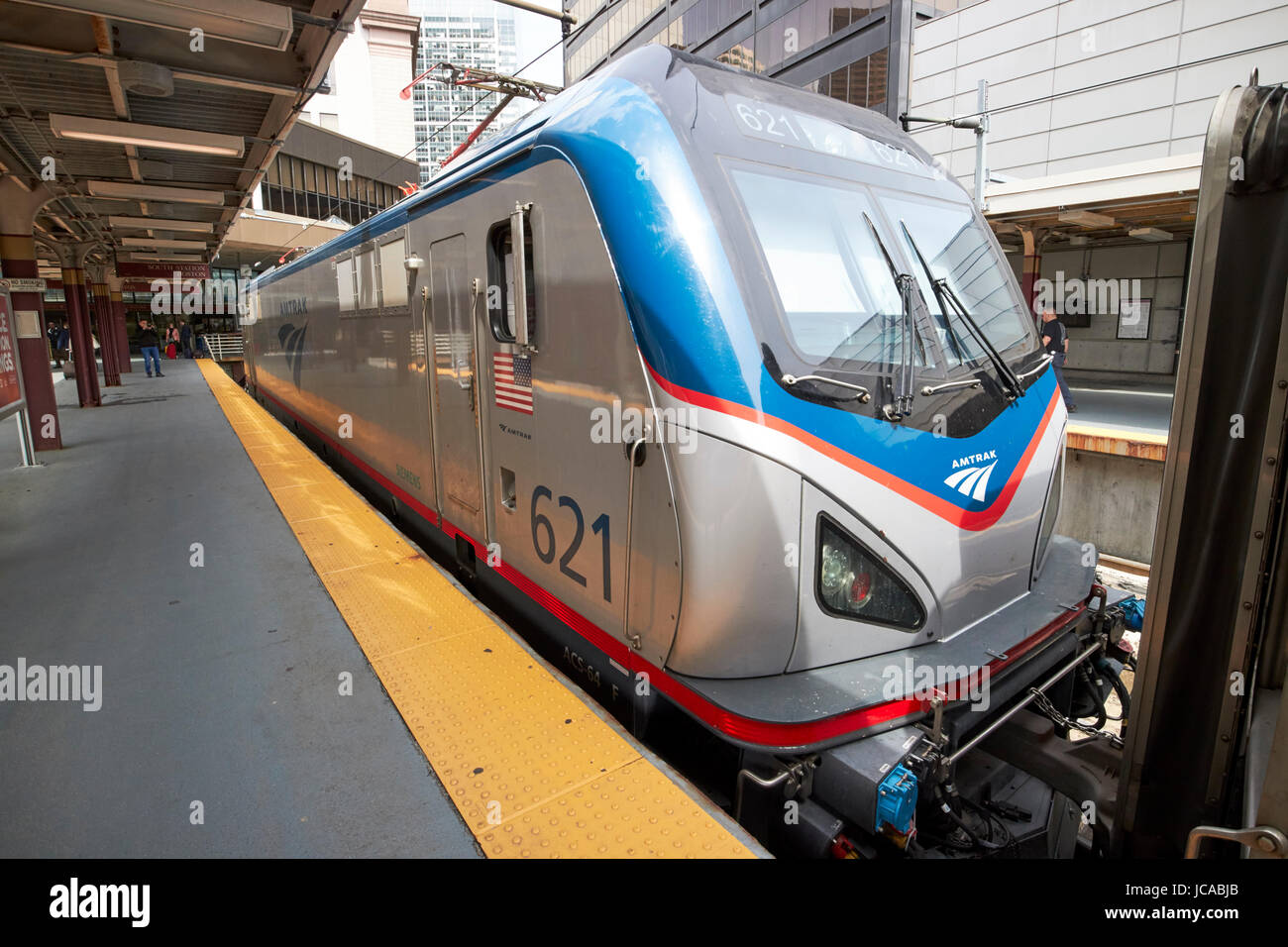 amtrak siemens acs-64 regional train locomotive South Street Station Boston USA Stock Photo