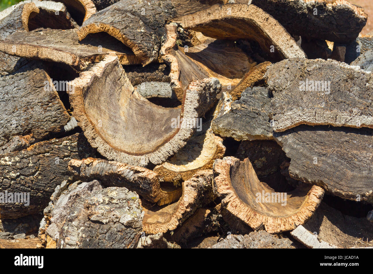 Raw cork pile in Santiago do Cacem, Alentejo, Portugal Stock Photo