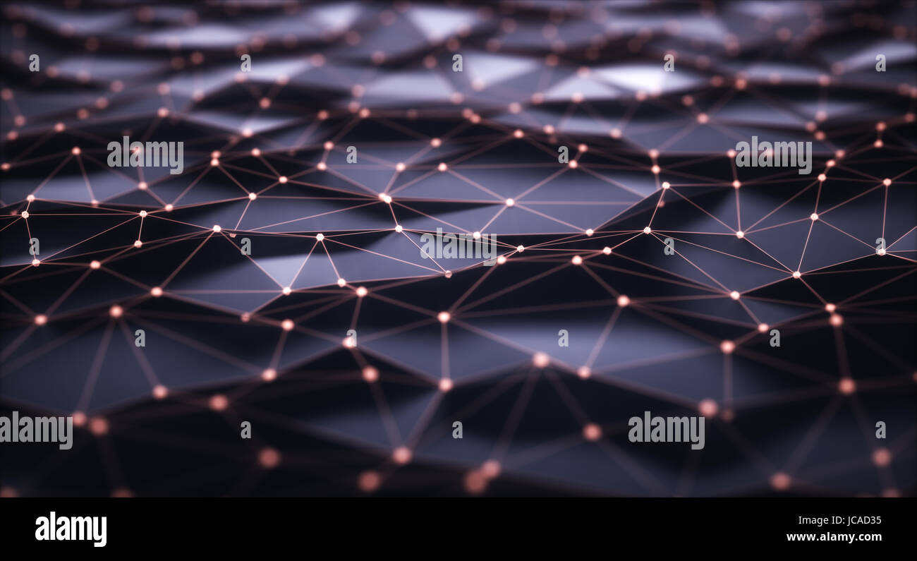 3D illustration, abstract background. Mesh with connections and points that can represent cloud computing or internet connections. Stock Photo