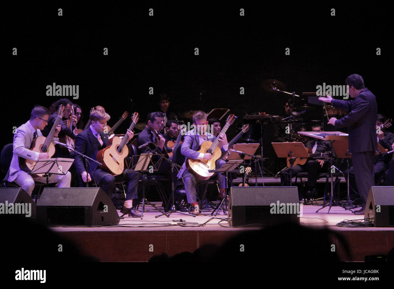 MANAUS, BRAZIL, 07.06.2017:  Mobius Trio plays at Amazon Theater with Guitar Orchestra of Amazonas (Orquestra de Violoes do Amazonas). (Photo: Néstor  Stock Photo