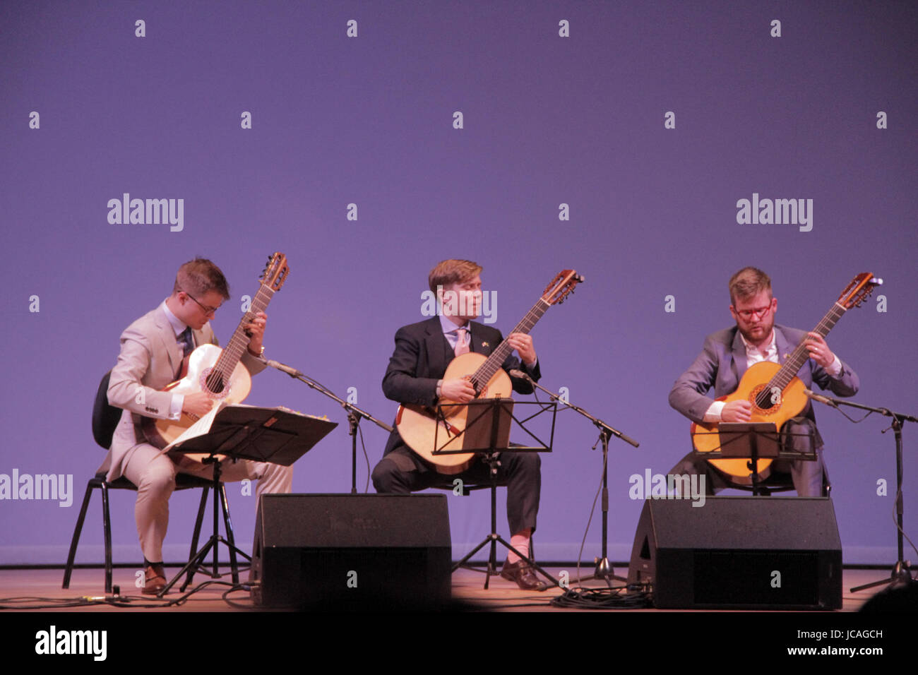 MANAUS, BRAZIL, 07.06.2017:  Mobius Trio plays at Amazon Theater with Guitar Orchestra of Amazonas (Orquestra de Violoes do Amazonas). (Photo: Néstor  Stock Photo