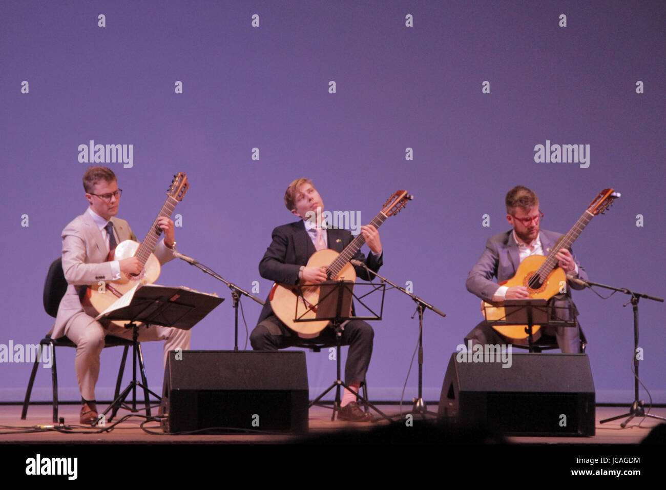 MANAUS, BRAZIL, 07.06.2017:  Mobius Trio plays at Amazon Theater with Guitar Orchestra of Amazonas (Orquestra de Violoes do Amazonas). (Photo: Néstor  Stock Photo