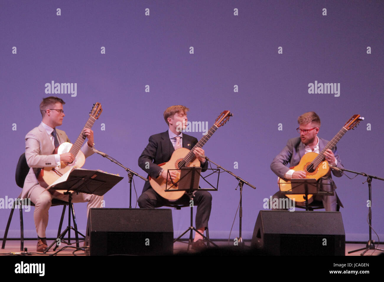 MANAUS, BRAZIL, 07.06.2017:  Mobius Trio plays at Amazon Theater with Guitar Orchestra of Amazonas (Orquestra de Violoes do Amazonas). (Photo: Néstor  Stock Photo