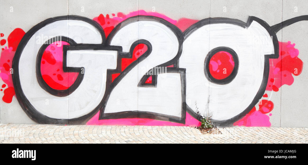 paintet letters G 20, G Twenty on a wall Stock Photo