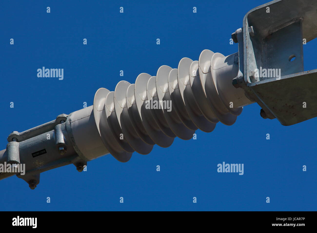 Newly installed Overhead Line Equipment (OHLE) as part of Network Rails electrification program between London and Cardiff on the Great Western lines. Stock Photo