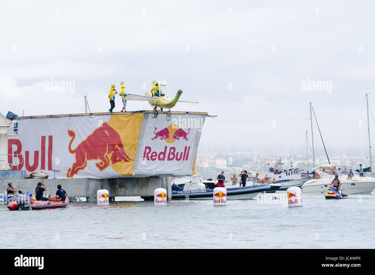 CASCAIS, PORTUGAL - SEPTEMBER 6 2014: Air Banana team at the Red Bull Flugtag, in which competitors attempt to fly homemade flying machines Stock Photo - Alamy