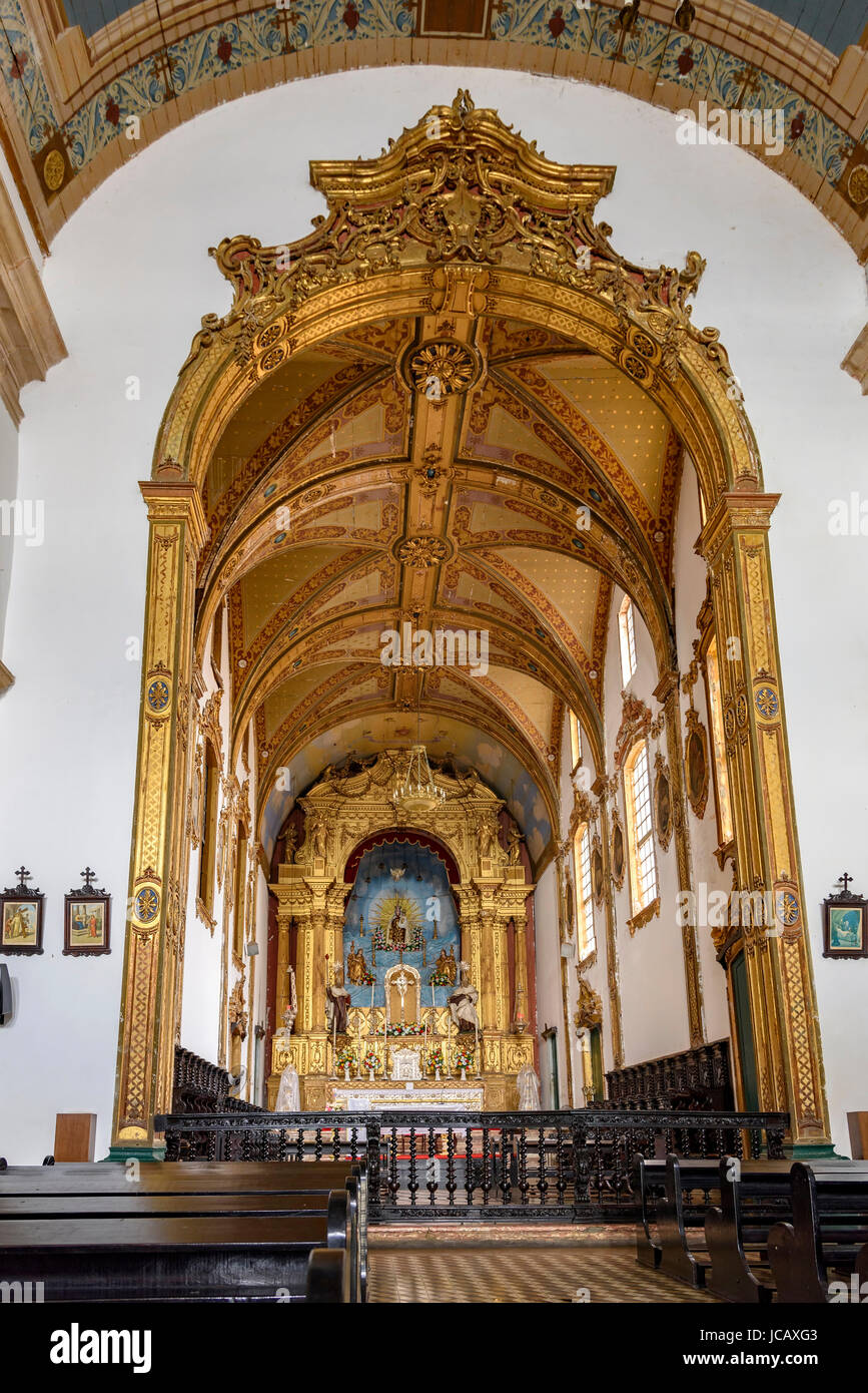 Interior and altar of the ancient Church of Saint Peter of Clerics located in Pelourinho in Salvador, Bahia Stock Photo
