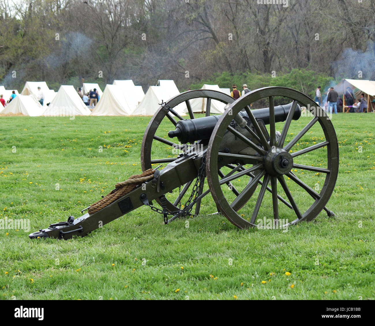 Civil War cannon at reenactment camp Stock Photo