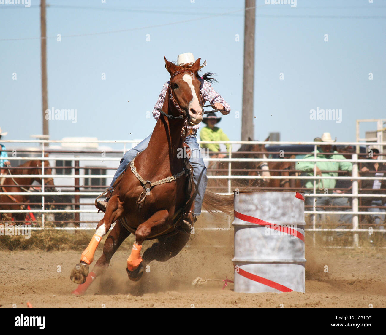 Girl barrel racing at rodeo Stock Photo Alamy