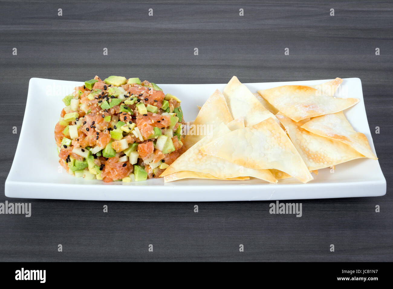 Scottish Salmon Tartare with Blue Corn Tortilla Chips