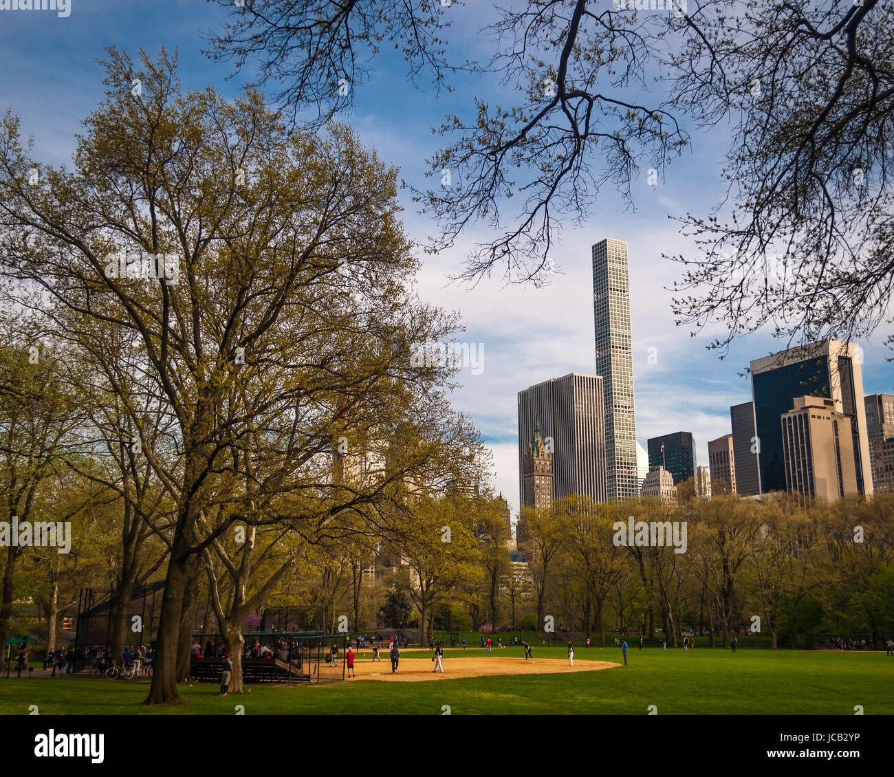 Little League Baseball in Central Park in Spring Stock Photo