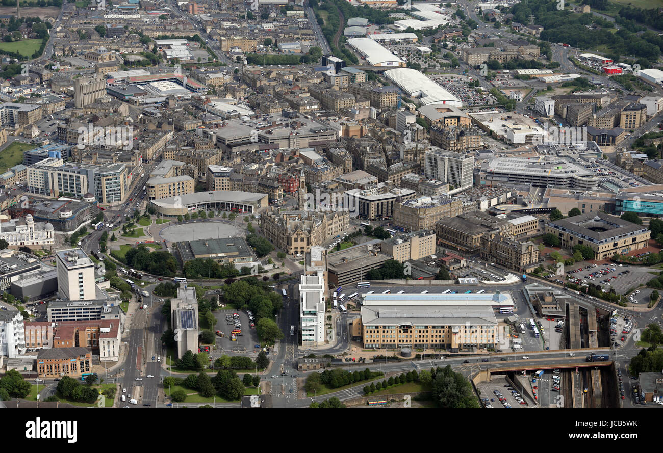 aerial view of Bradford city centre, West Yorkshire, UK Stock Photo