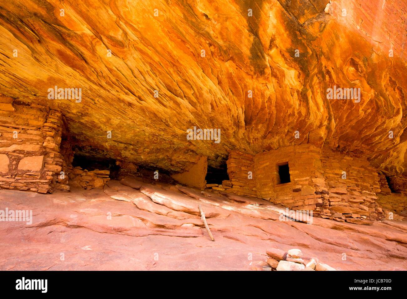 The Anasazi Indian House on Fire ruins in the South Fork of Mule Canyon at Cedar Mesa in Bears Ears National Monument near Blanding, Utah. Stock Photo