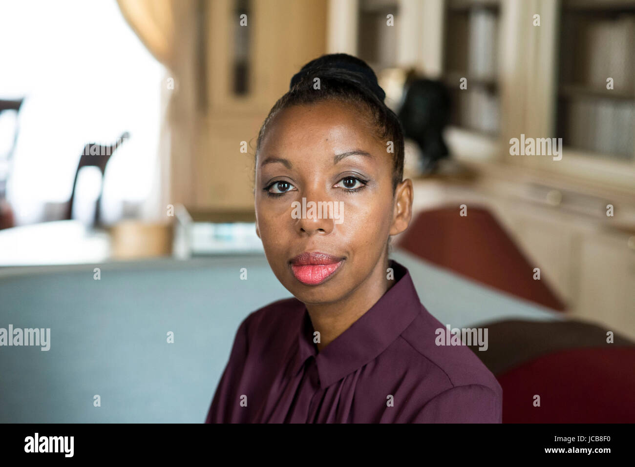 Portrait of Marie NDiaye in Gallimard publisher site 20/09/2016 Â©Hannah ASSOULINE/Opale Stock Photo
