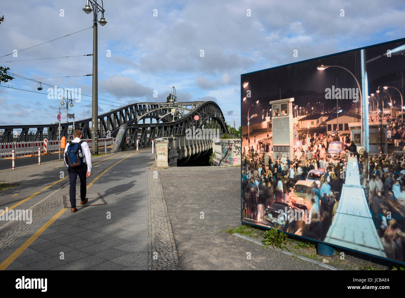 Berlin. Germany. Exhibition on Bornholmer Straße next to Bösebrücke marking the events of 9 November 1989. Bornholmer Straße was the first East German Stock Photo