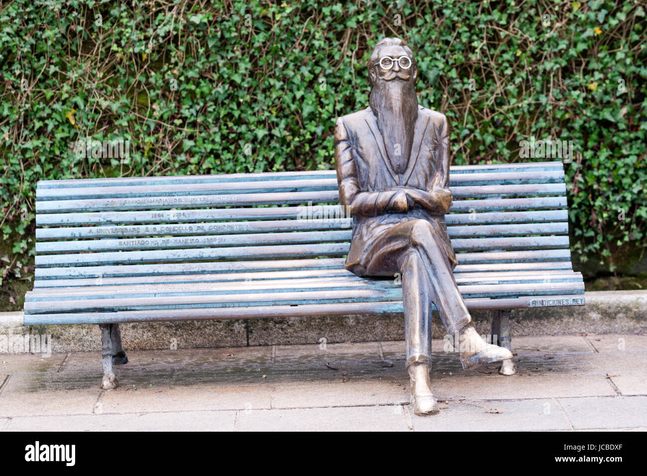 Valle Inclan statue in Parque de la  Alameda bank at Santiago de Compostela, Galicia, Spain Stock Photo