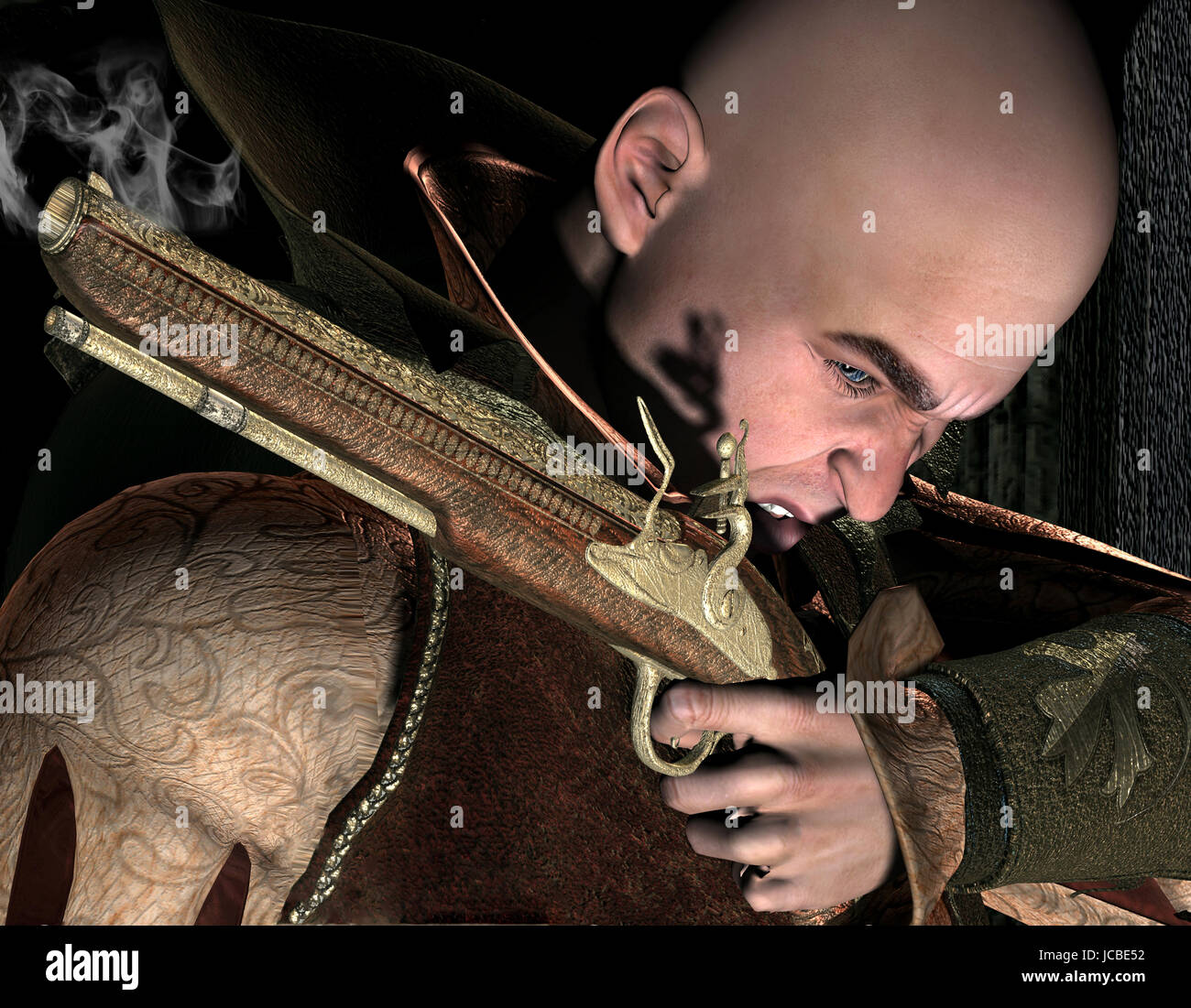 3d rendering zornigen Mannes beim Pistolenschuss als Illustration Stock Photo