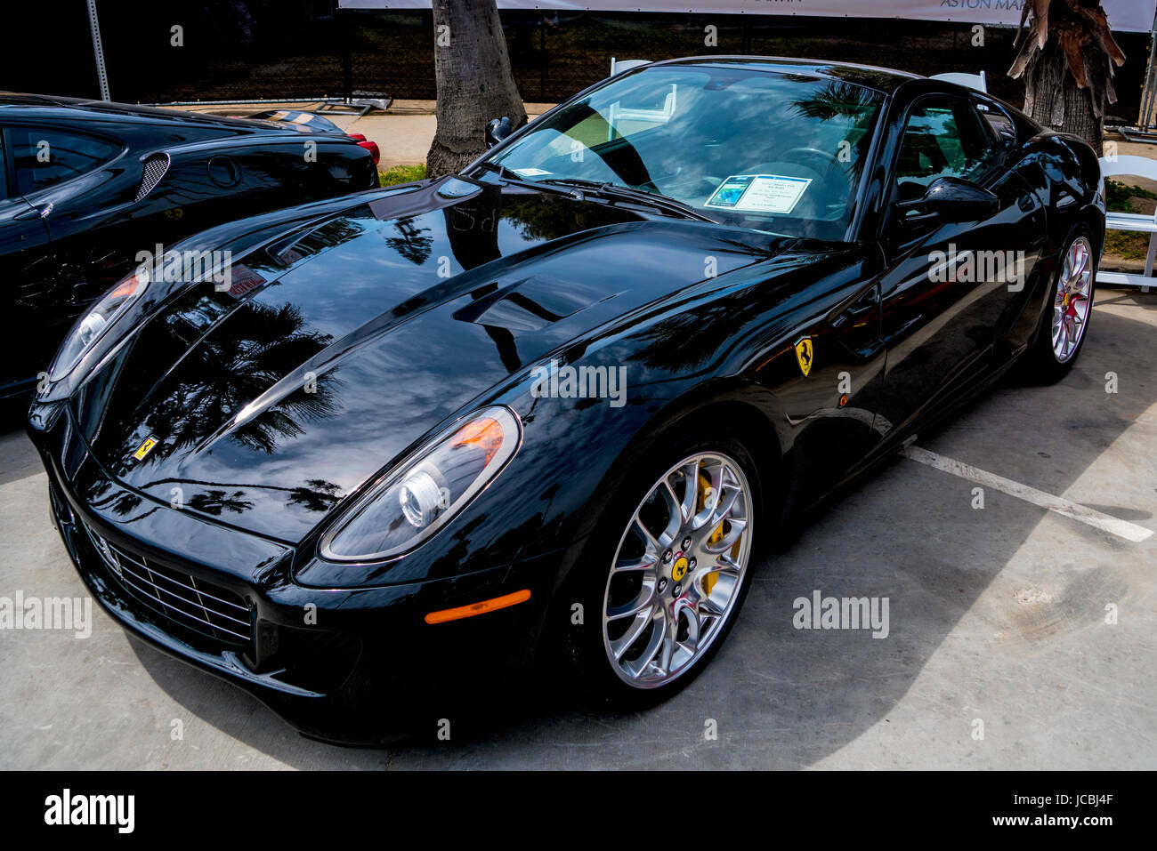 2008 Black Ferrari 599 GTB Fiorano Coupe at the La Jolla Concourse d'Elegance car show Stock Photo