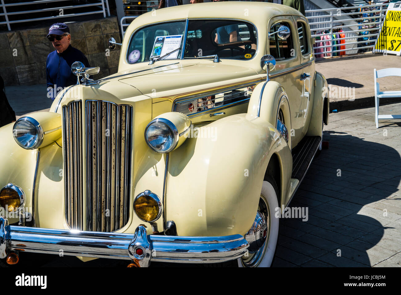Antique 1939 Yellow Packard at La Jolla Concourse d'Elegance car show Stock Photo