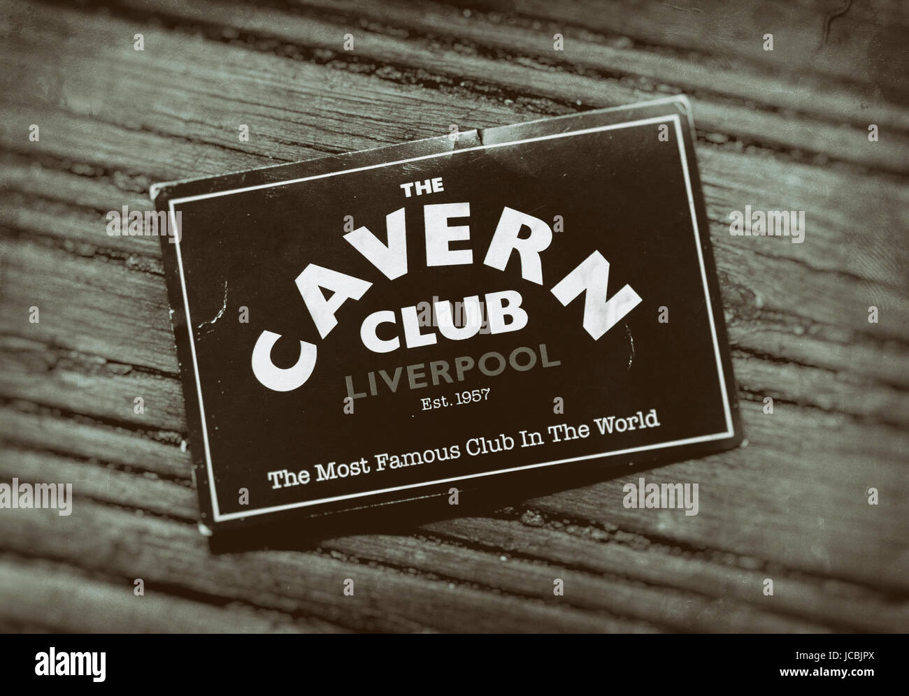 A Flyer for The Cavern Club on Matthew Street, Liverpool, England, Made famous by The Beatles in the 1960's Stock Photo