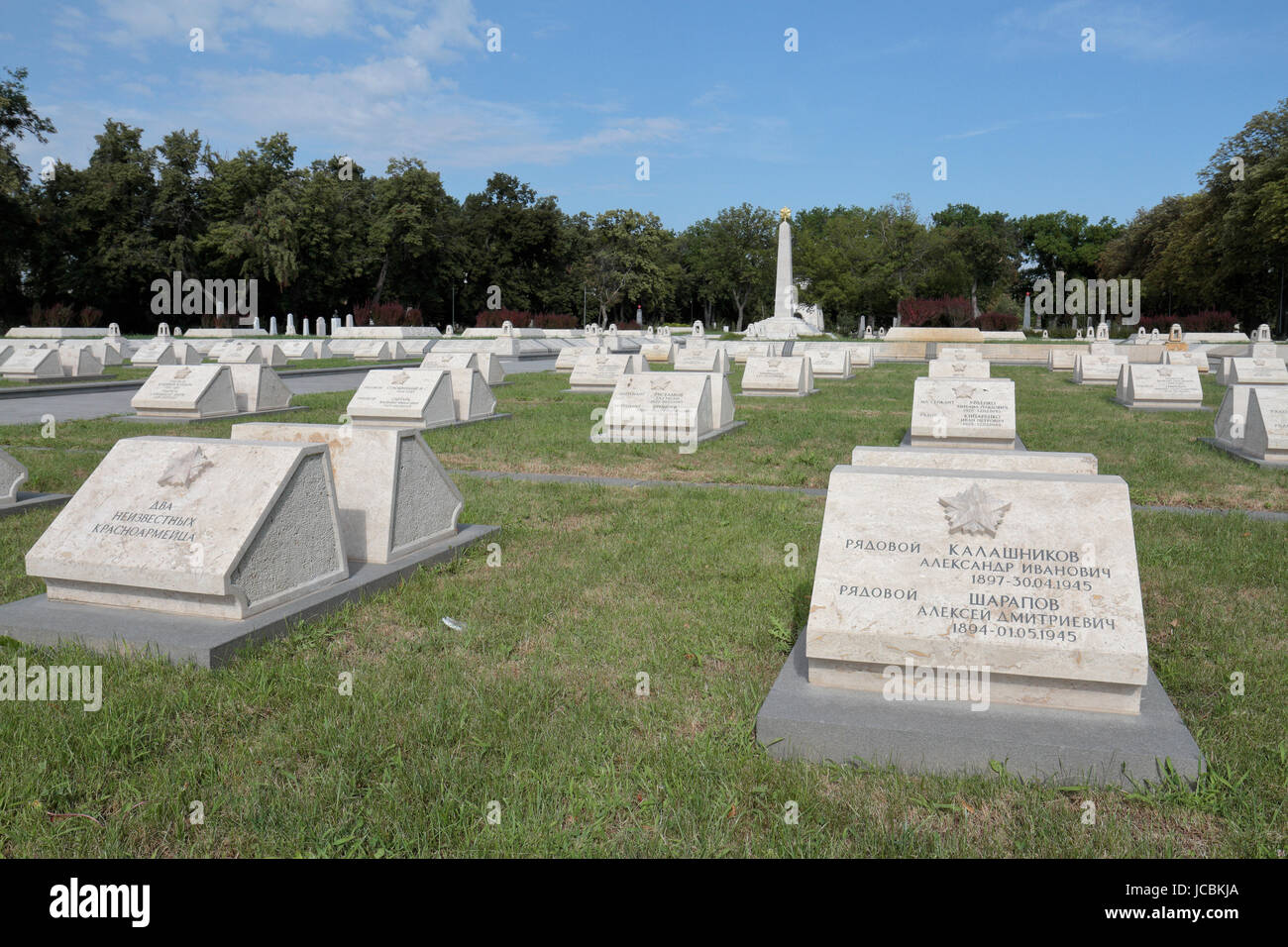 The military plot with Russian war graves from the Second World War in the Kerepesi Cemetery, Budapest, Hungary.  There are 489 soldiers and officers Stock Photo