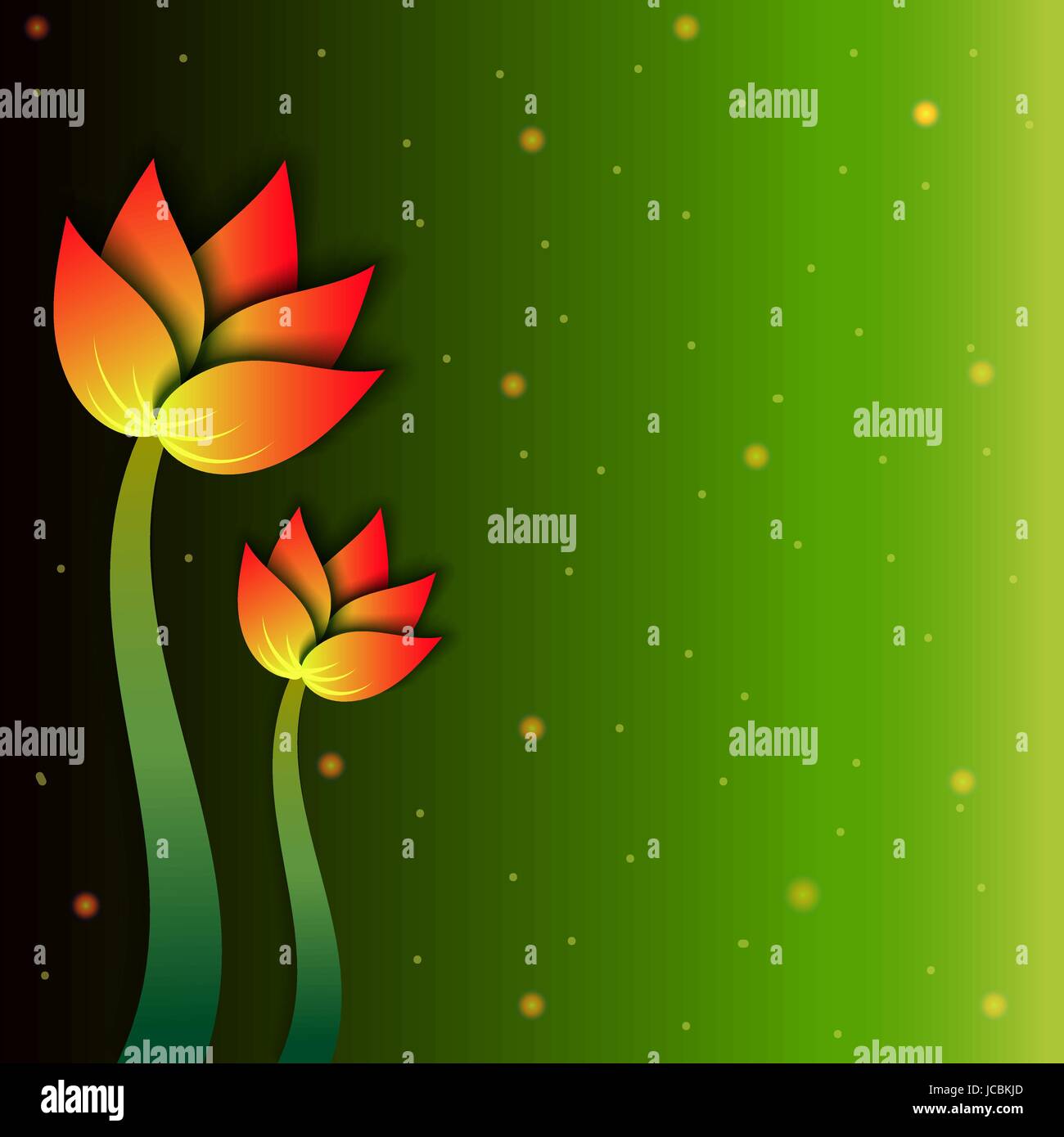 Orange beautiful summer flower blossoms on a green background Stock Vector