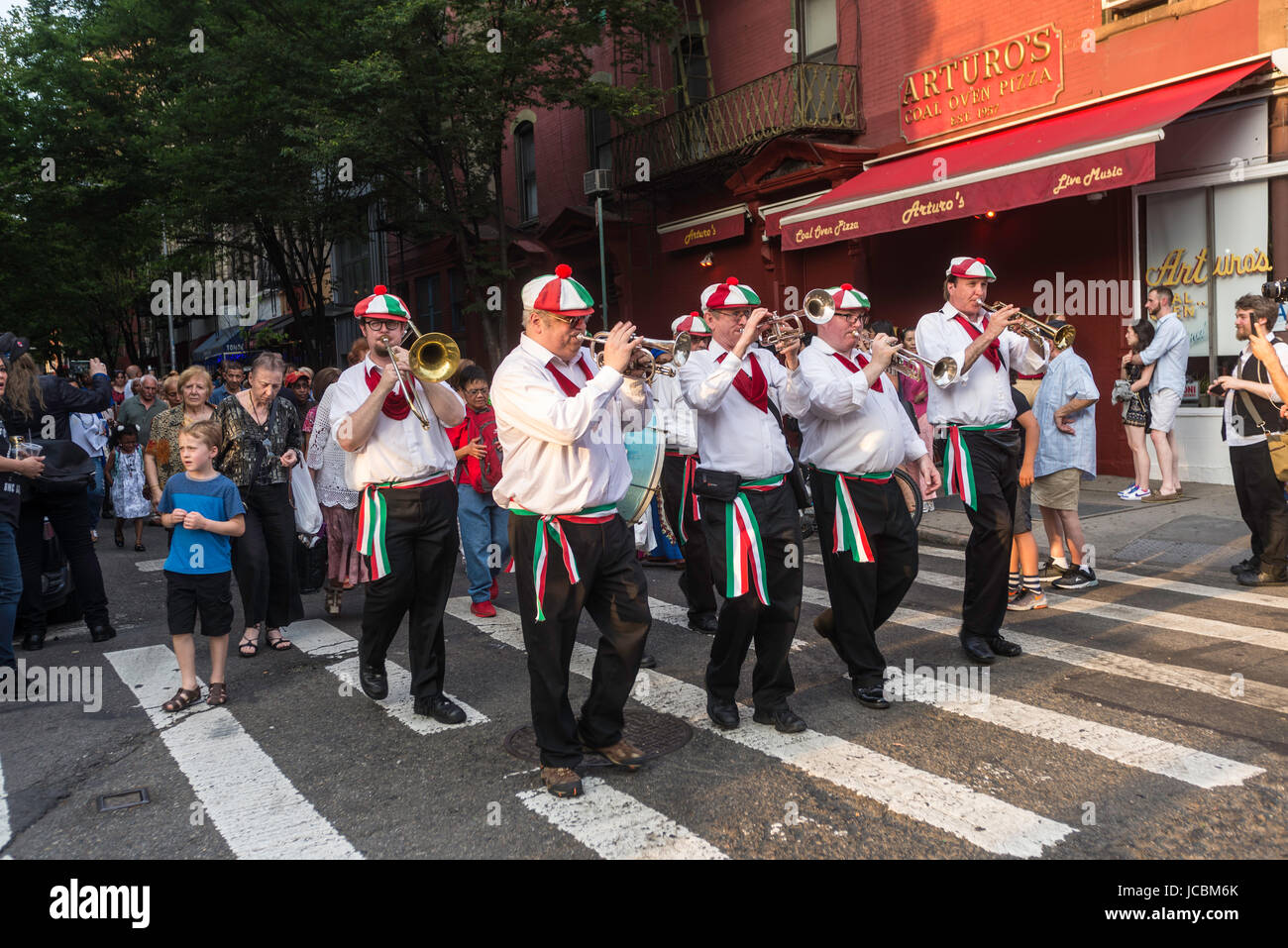 New York, USA - Red Mike's Festival Band leads the Feast Day procession for St Anthony of Padua ChurchNew York, USA The traditionally Italian American congregation has become more diverse in recent years due to a changing community and gentrification.©Stacy Walsh Rosenstock Stock Photo