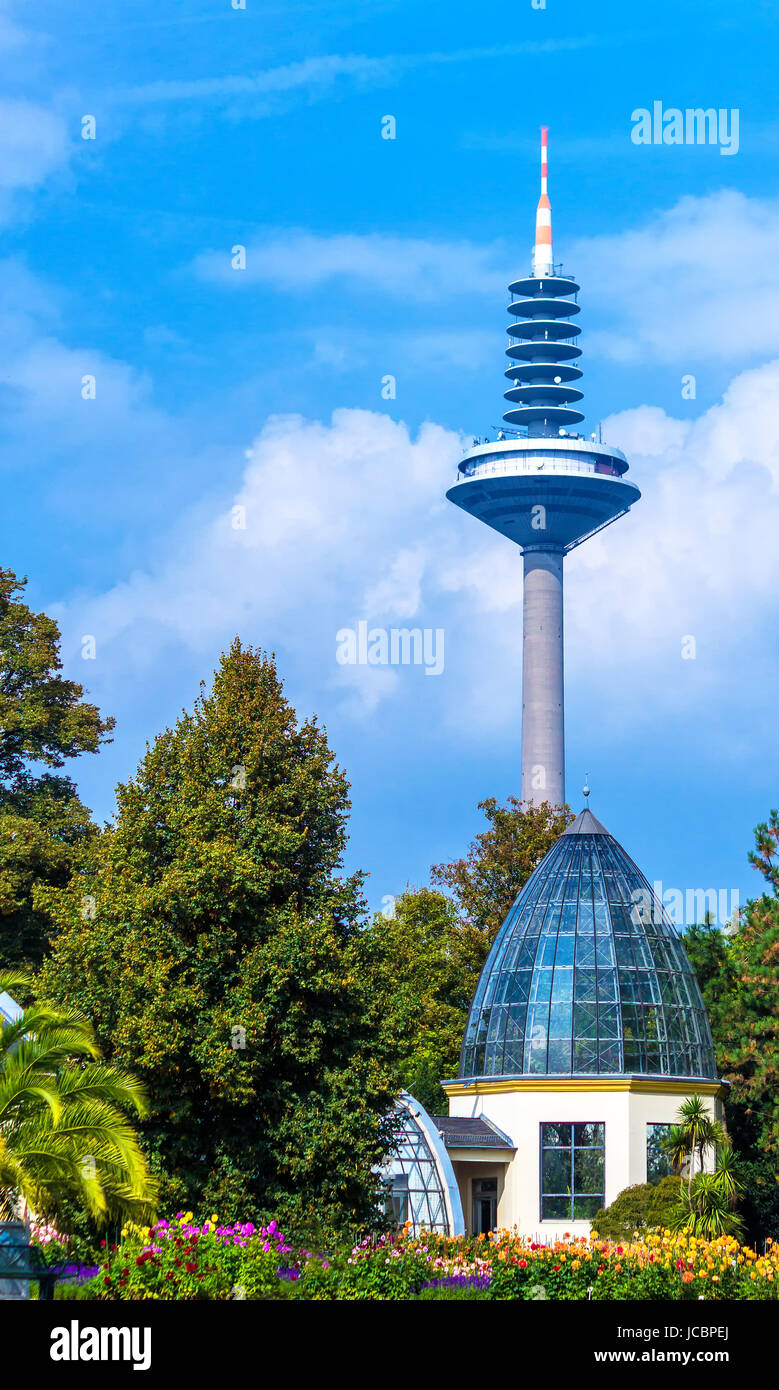 nature and technology seen from palm garden frankfurt Stock Photo